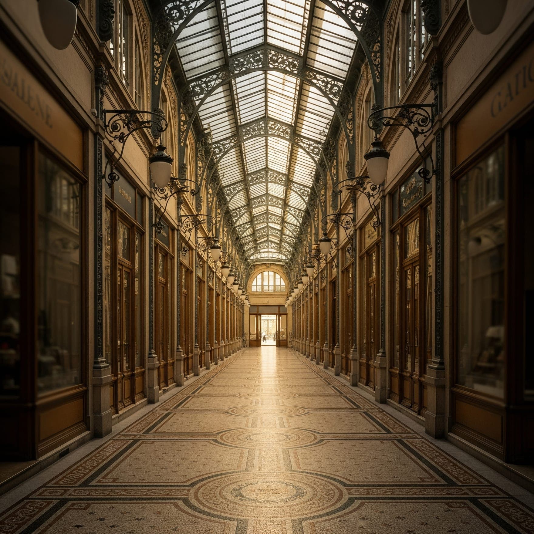 La verrière d'un passage couvert parisien, inondée de lumière zénithale
