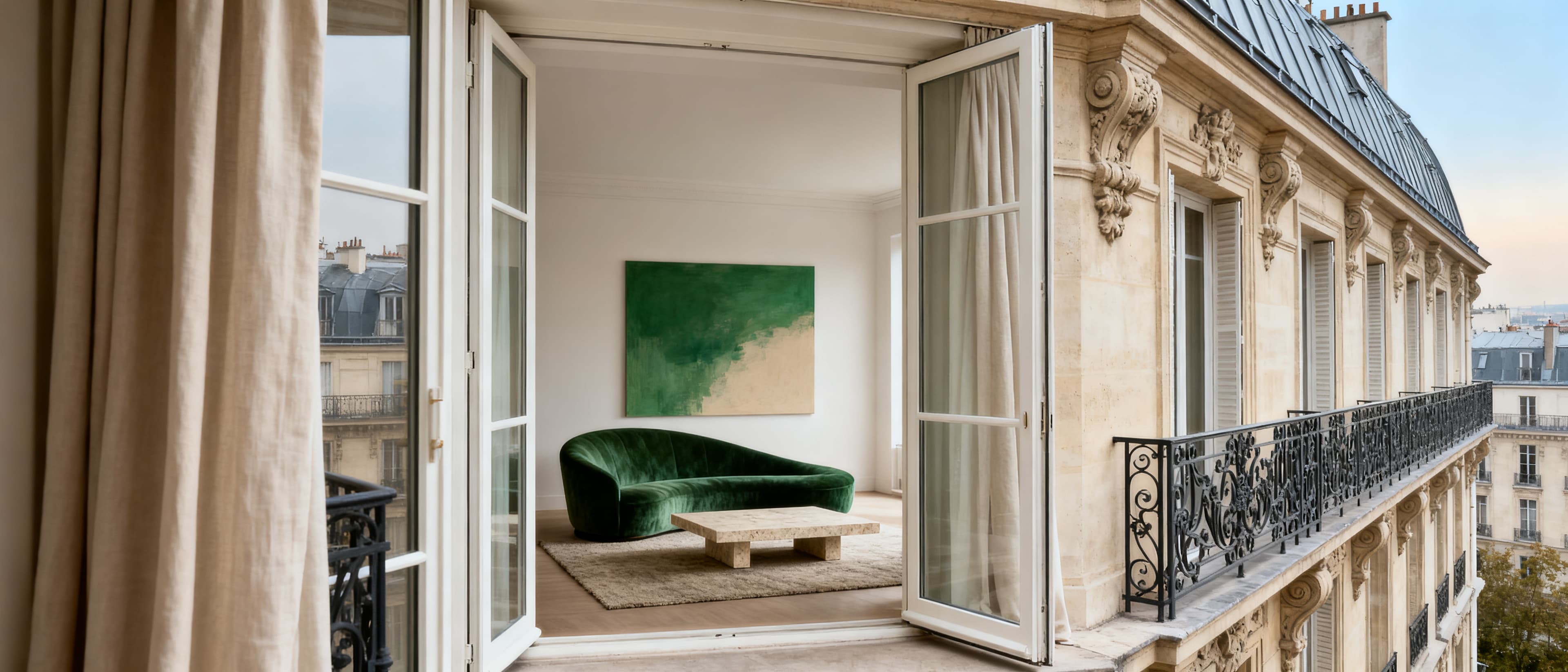 Balcon parisien avec vue sur la rue, Rive Gauche