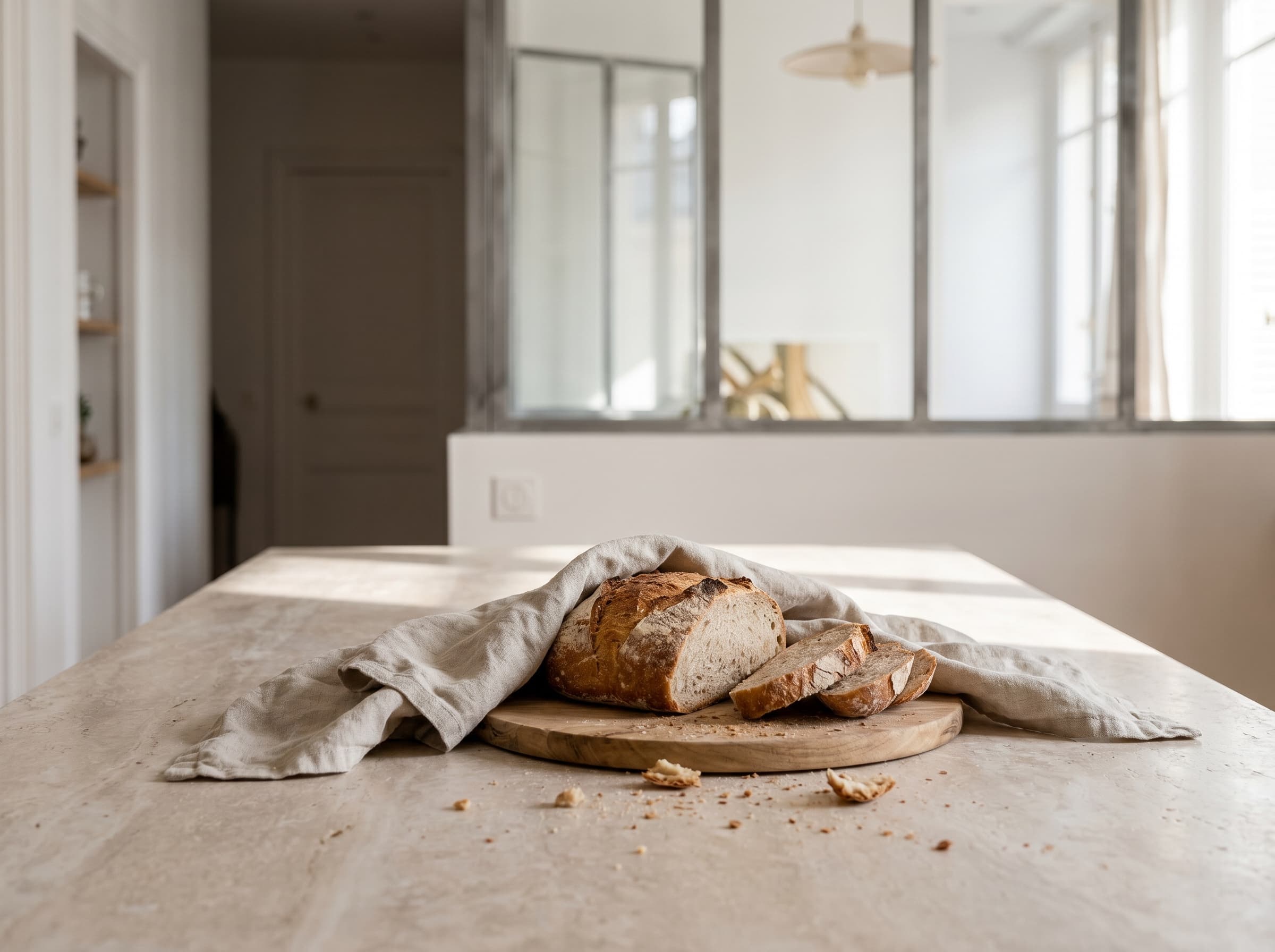 Cuisine ouverte rénovée d'un appartement parisien contemporain