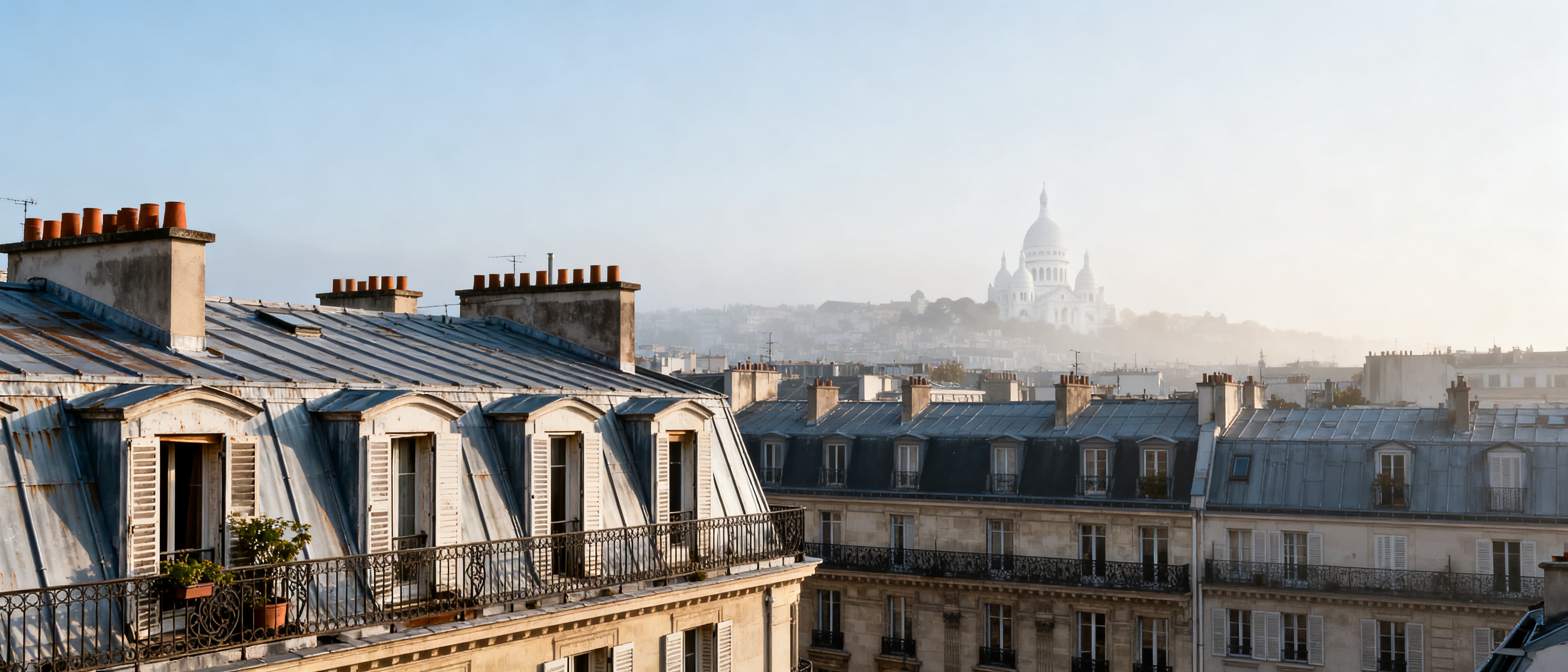 Toits de Paris et cachet du vieux Montmartre vus depuis un appartement