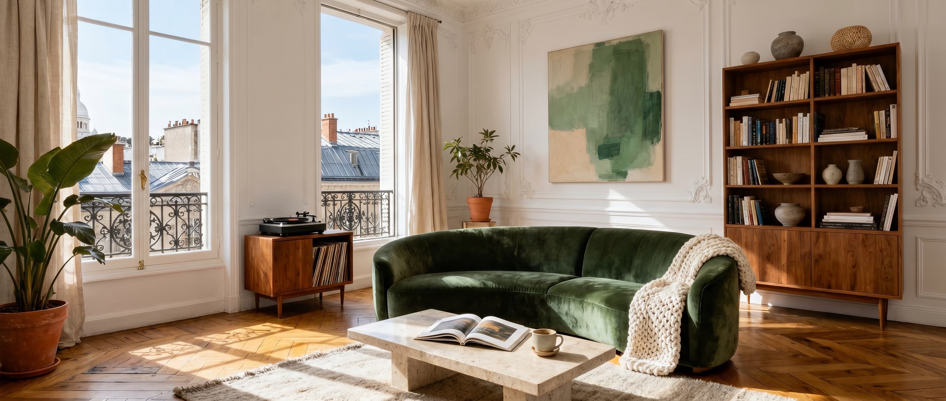 Salon d'un appartement parisien rénové au style contemporain