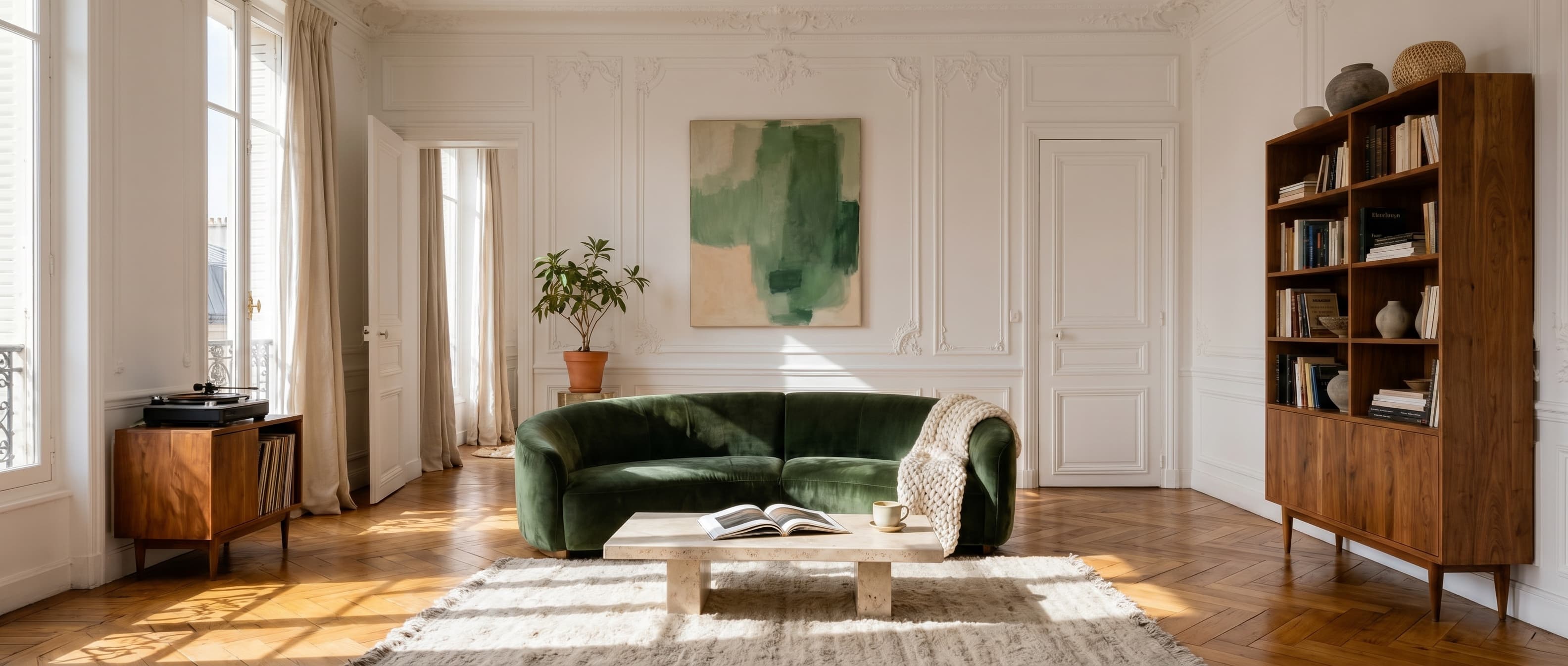 Salon d'un loft parisien lumineux aux volumes ouverts