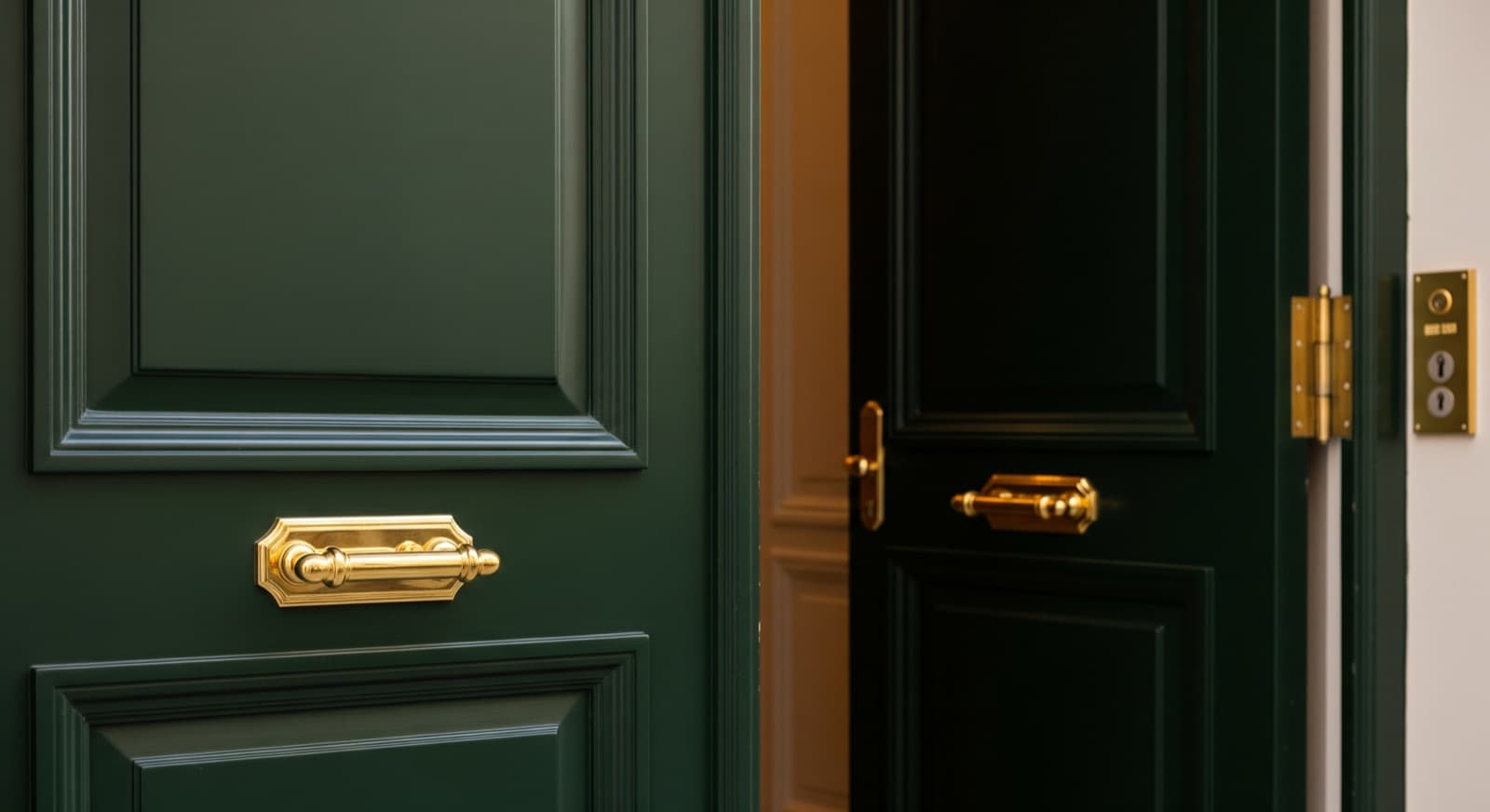 Détail d'une porte parisienne en laiton et bois laqué vert