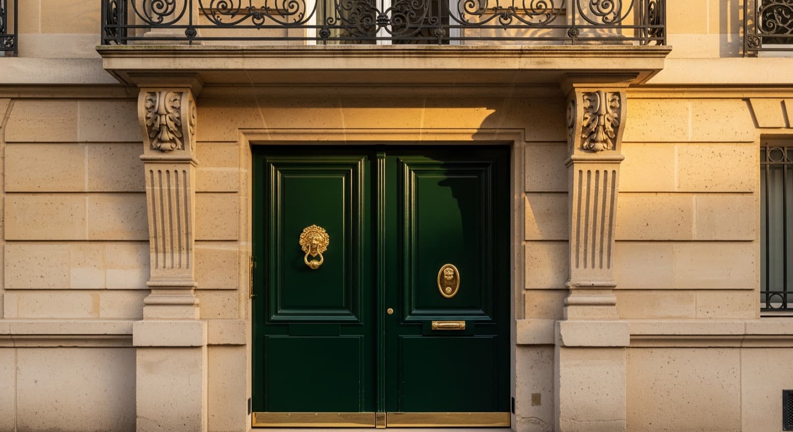 Porte verte d'un immeuble haussmannien parisien