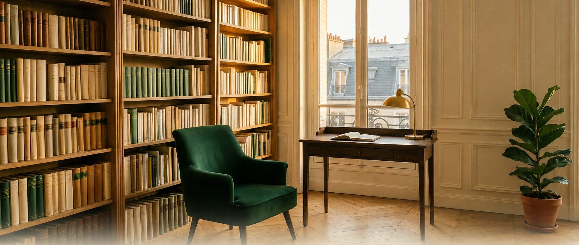 Bibliothèque et cabinet de travail dans un appartement haussmannien parisien