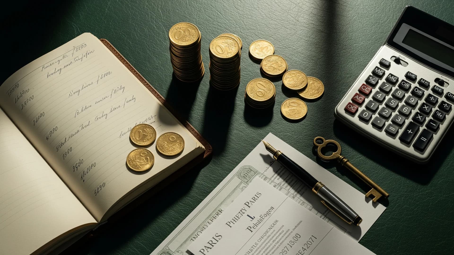 Calcul du budget d'achat immobilier à Paris — pièces, registre et calculatrice
